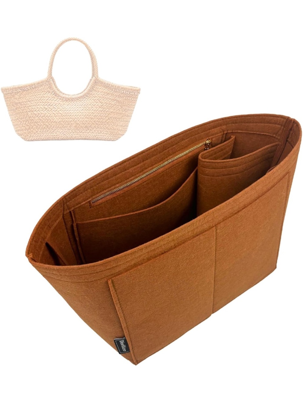 Bag Organizer Insert - Brown Felt Tote Insert